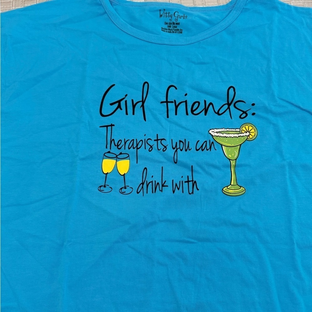 Witty Girls Blue Graphic Sleep Shirt “Girlfriends Drink With” One Size